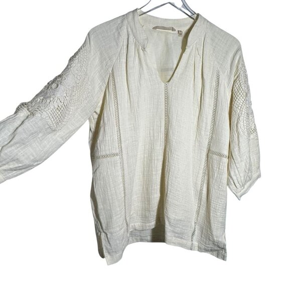 Soft Surroundings size Medium Ivory Gauze long sleeve tunic top Boho beachy - Picture 3 of 9